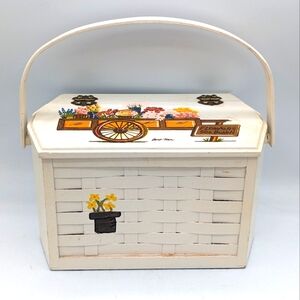 Vintage Signed Caro Nan Woven Basket Purse Red Quilt Lined 1960s Cedrics Purse